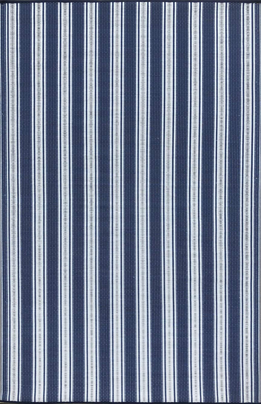 Mad Mats Geometric Outdoor Rug, Reversible Plastic Mat (5' X 8', Vertical Stripe - Blue/White)