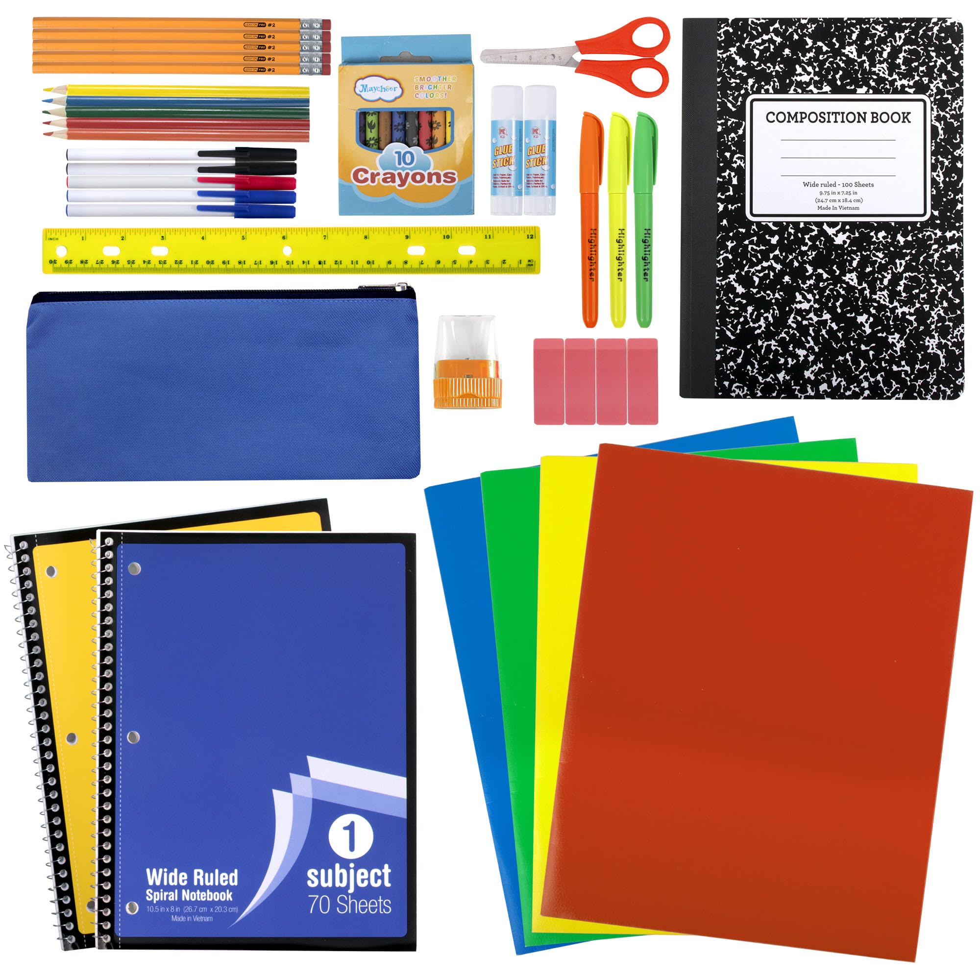 Trail Maker 45 Piece School Supply Kit Grades K-12 - School Essentials Includes Folders Notebooks Pencils Pens And Much More!