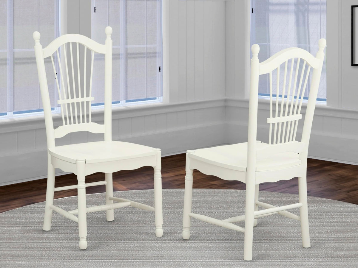 East West Furniture DOC-LWH-W Dover Dining Room Chairs - Slat Back Wooden Seat Chairs, Set of 2, Linen White