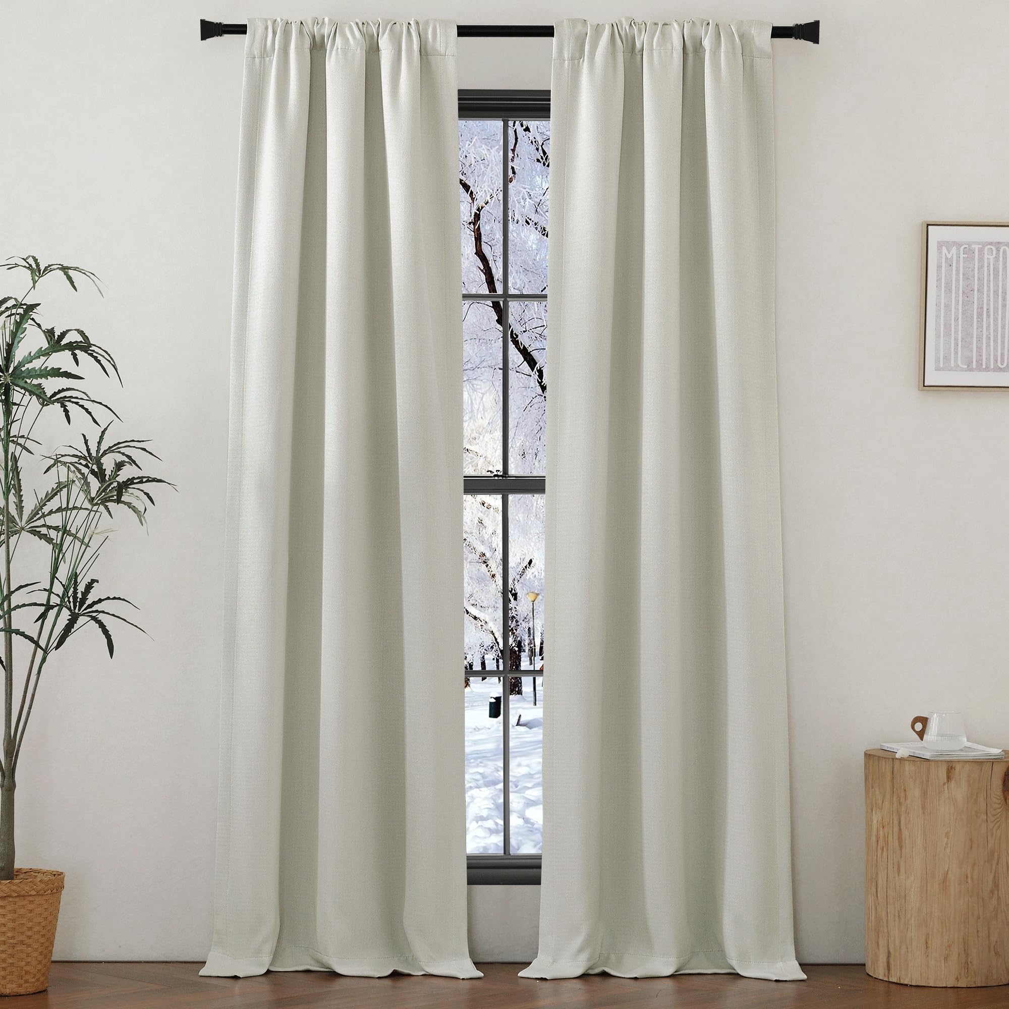 Nicetown Faux Linen Curtains 90 Inches Long For Doorway, Pinch Pleated Thick Room Darkening Window Treatments Noise Reducing Pri