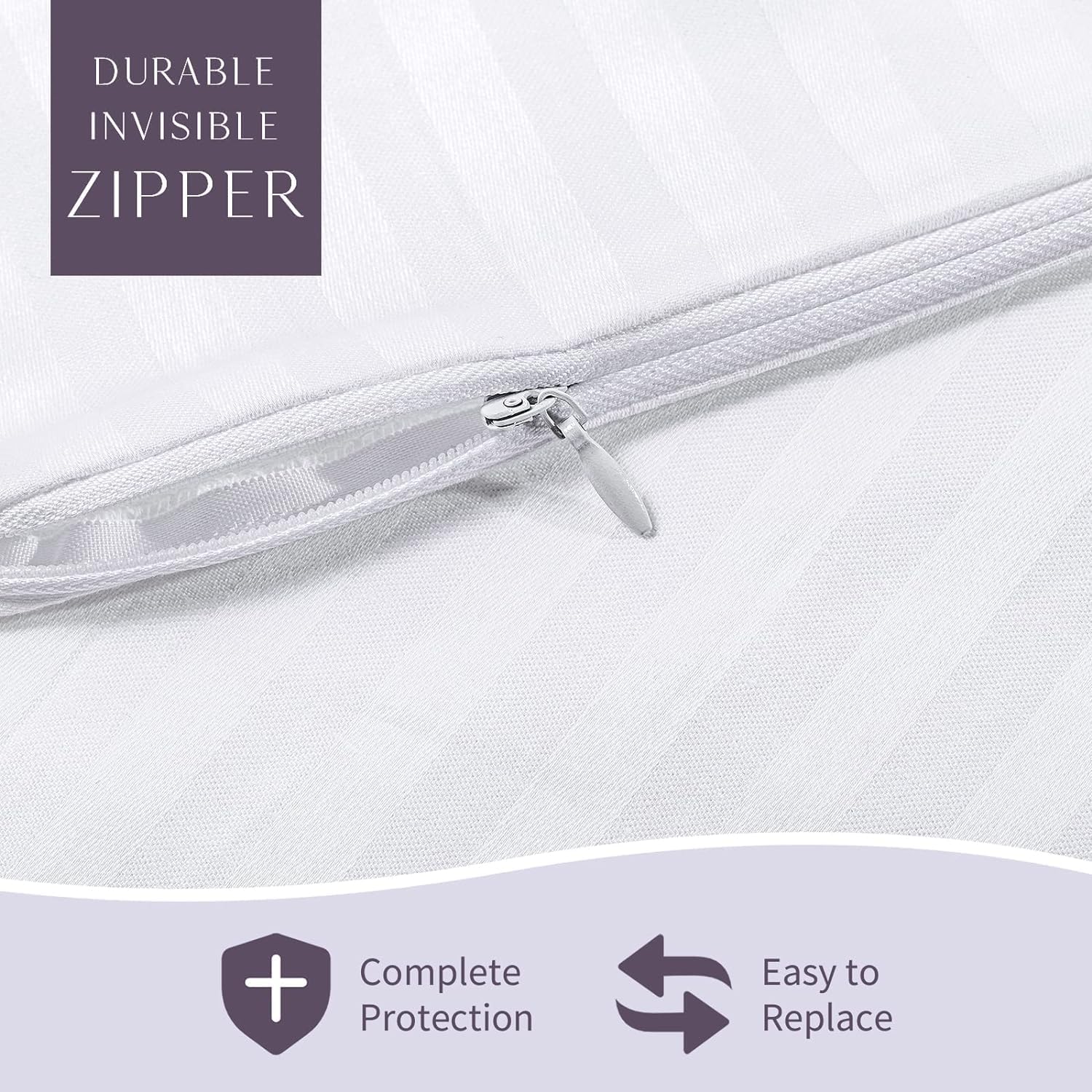 Faunna Zippered Pillow Protectors Cover Soft Comfortable Sateen 100% Long Staple Cotton Quiet And Breathable Bed Pillowcase King