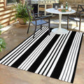 Black and White Striped Outdoor Rug,4x6Cotton Modern Farmhouse Rug Hand-Woven Reversible Door Mat Washable Doorway Carpet for Pa