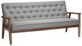 Baxton Studio Sorrento Mid-Century Retro Modern Fabric Upholstered Wooden 3-Seater Sofa, Grey 70.59 x 29.45 x 32.96