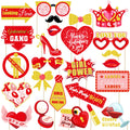 JXYCBZYing Red and Gold Galentine's Day Photo Booth Props - Pack of 24 | Galentines Day Props for Photography, Lovers Selfie Pho