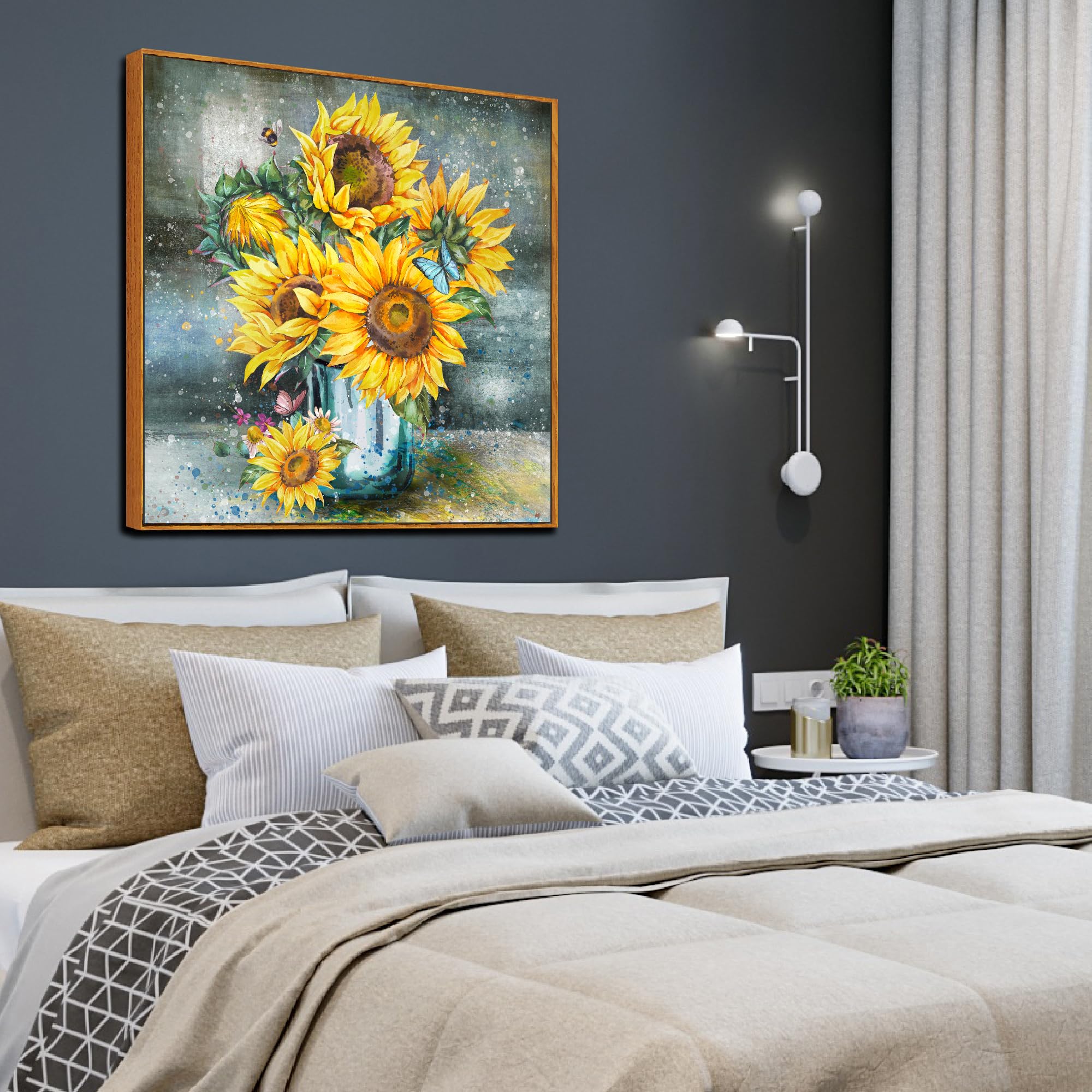 NESS-BEZAL Sunflowers Canvas Wall Art Prints Yellow Flowers Oil Painting Home Wall Decor for Bedroom Living Room Farmhouse Flora
