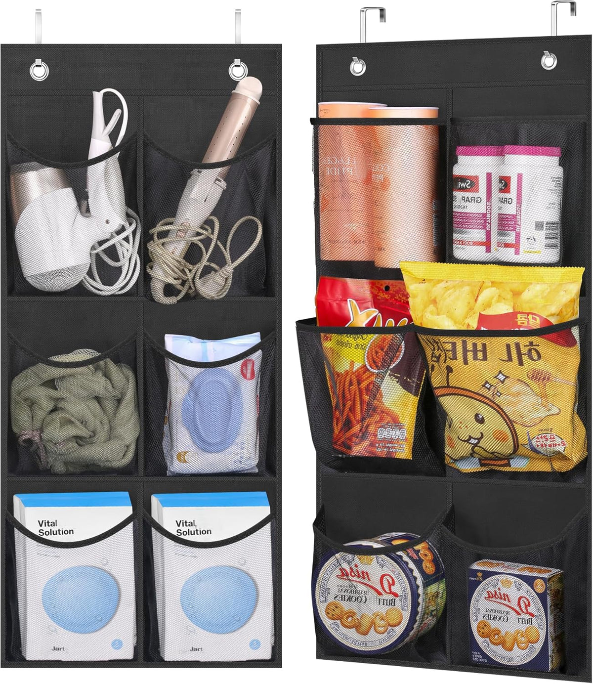 Kimbora 2 Packs Narrow Over The Door/Wall Shoe Organizer, Small Hanging Shoe Rack For Closet With Clear Mesh Pocket For Bathroom, Rv, Pantry, Camping (Black)