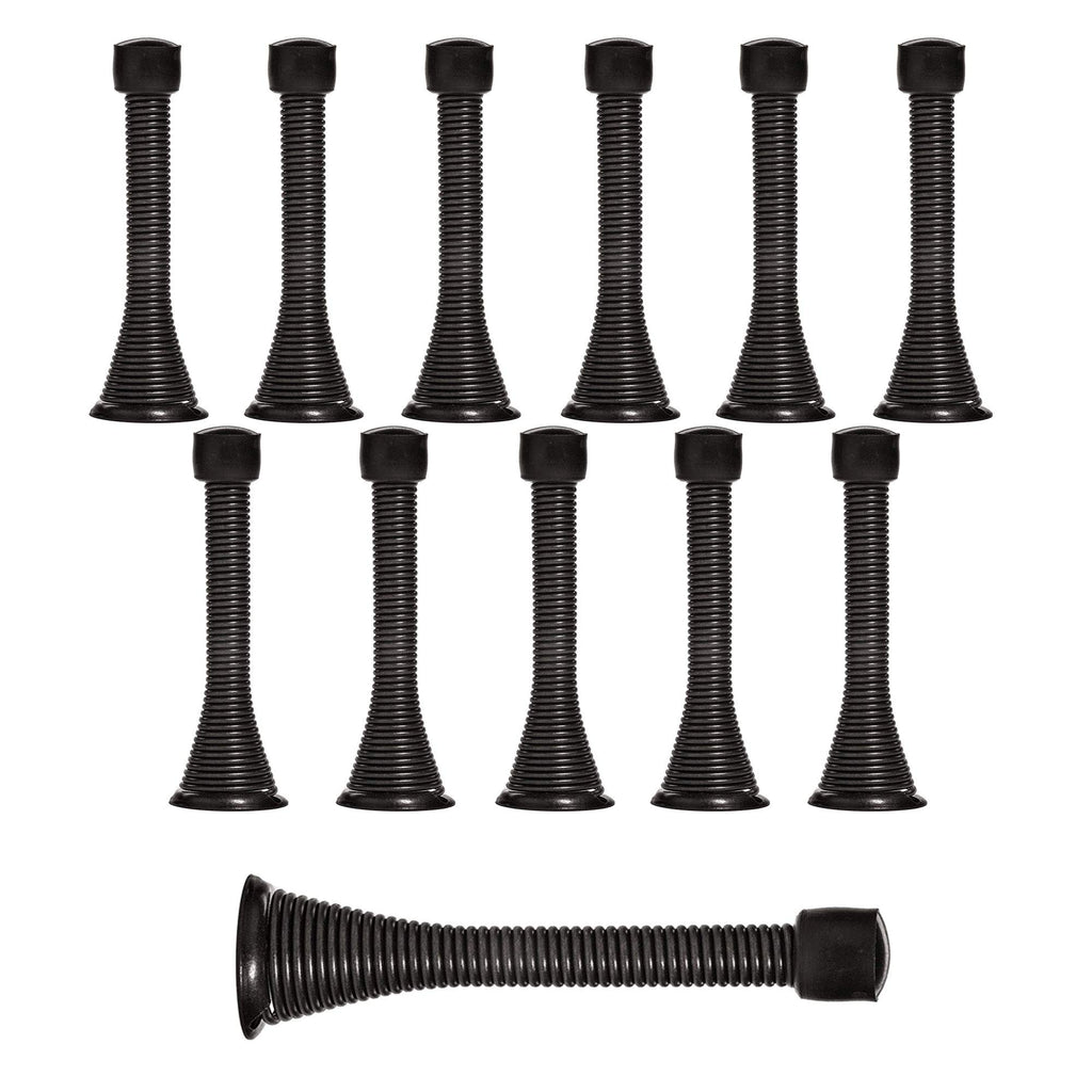 Kiseer 12 Pack Spring Door Stops 3 1/4' Flexible Heavy Duty Spring Door Stopper With Rustproof Screw Rubber Bumper Tips (Black)