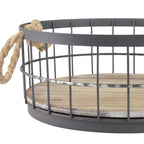 Stonebriar 2Pc Round Stackable Metal Wire And Wood Basket Set With Rope Handles, Rustic Decor For Home Storage, Decorative Servi