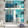 Tayney Turquoise Kitchen Curtains Teal Grey Window Curtains Valance And Tier Set, Modern Rod Pocket Short Tier Curtain, Abstract