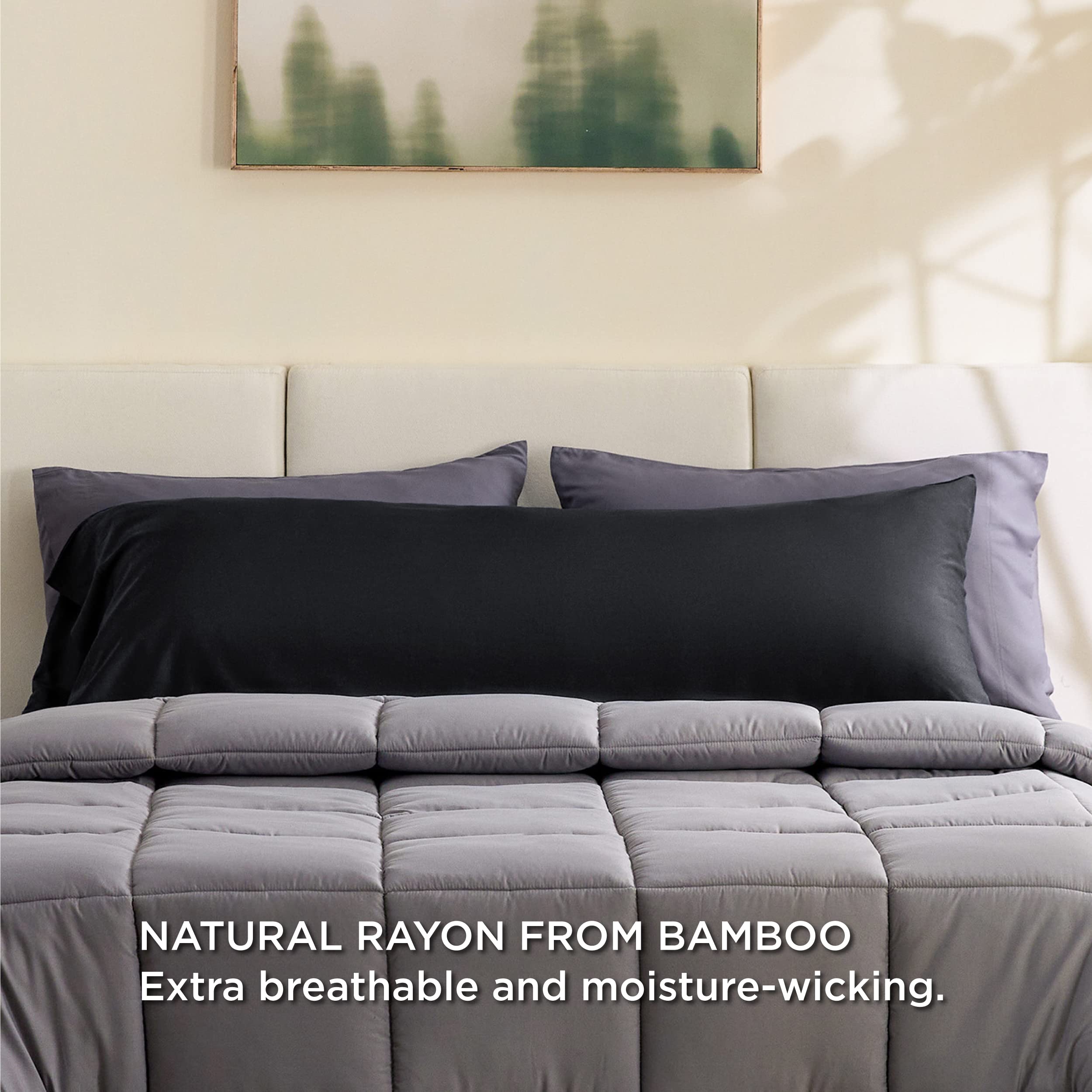 Bedsure Body Pillow Cover - Black Long Cooling Pillow Cases, 100% Rayon Derived From Bamboo, Soft & Breathable Body Pillowcase With Envelope Closure, Gifts For Women Or Men, 1 Pack, 20X54 Inches