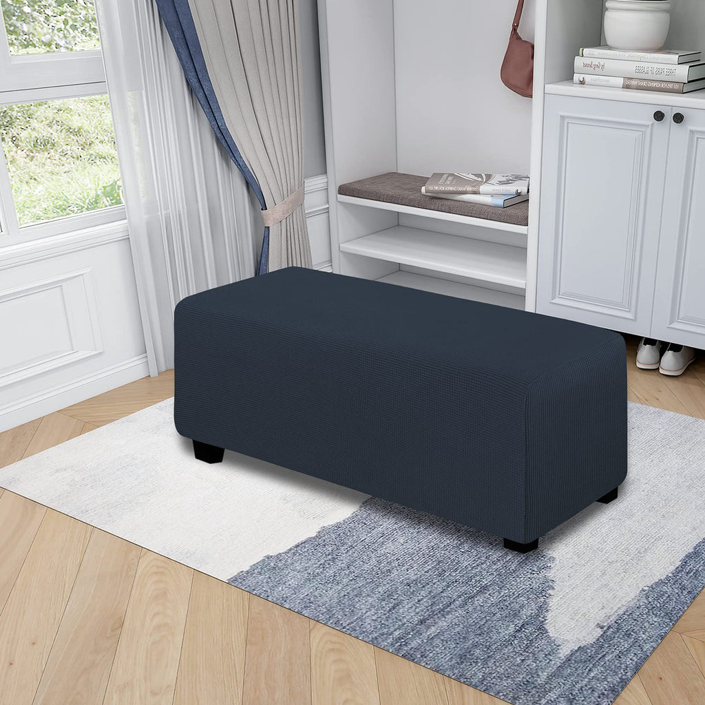 Easy-Going Stretch Ottoman Cover Folding Storage Stool Furniture Protector Soft Rectangle Slipcover With Elastic Bottom(Ottoman X-Large,Dark Blue)