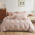 Vintage Floral Duvet Cover King 100% Cotton Pink Flower Duvet Cover With 2 Ruffle Pillowcases Girls Boho Lace Floral Bedding Set