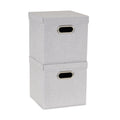 Household Essentials 804-1 Caf   Cube Bin Storage Set with Lids and Handles | 2 Pack, Grey Linen