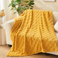 Newcosplay Super Soft Throw Blanket Mustard Yellow Premium Silky Flannel Fleece 3D Checkered Lightweight Bed Blanket All Season