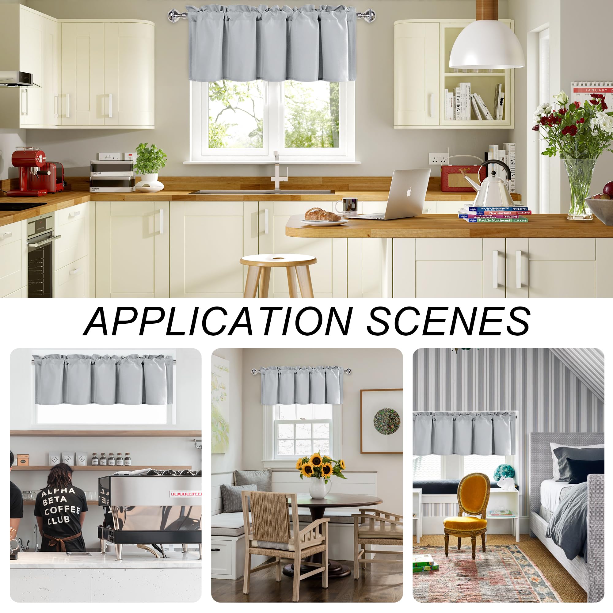 Dwcn Silver Grey Valance For Living Room, Room Darkening Kitchen Curtain Valance, Basement Curtain For Small Window - 1 Panel, 6
