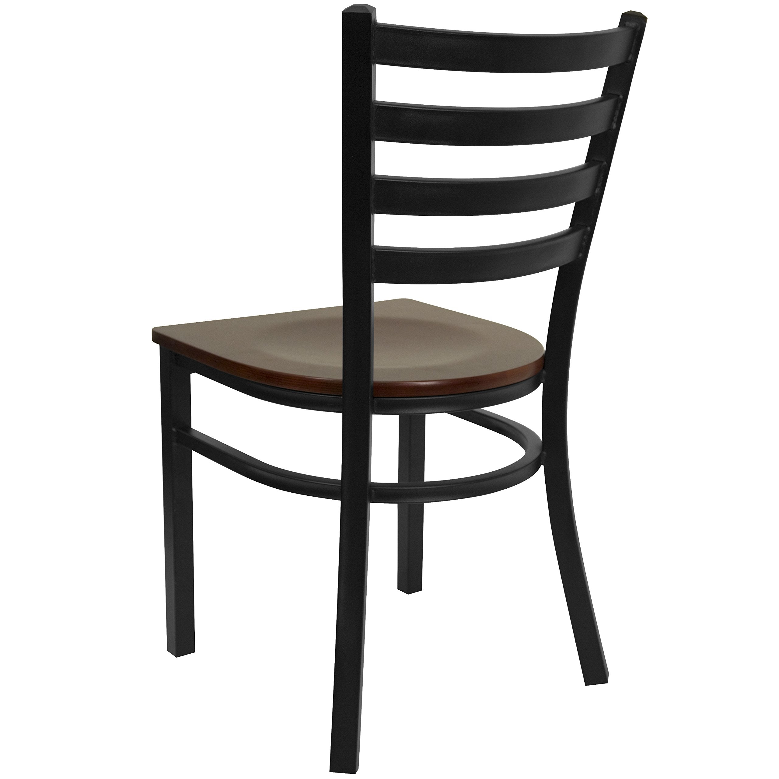 Flash Furniture HERCULES Series Black Ladder Back Metal Restaurant Chair - Mahogany Wood Seat