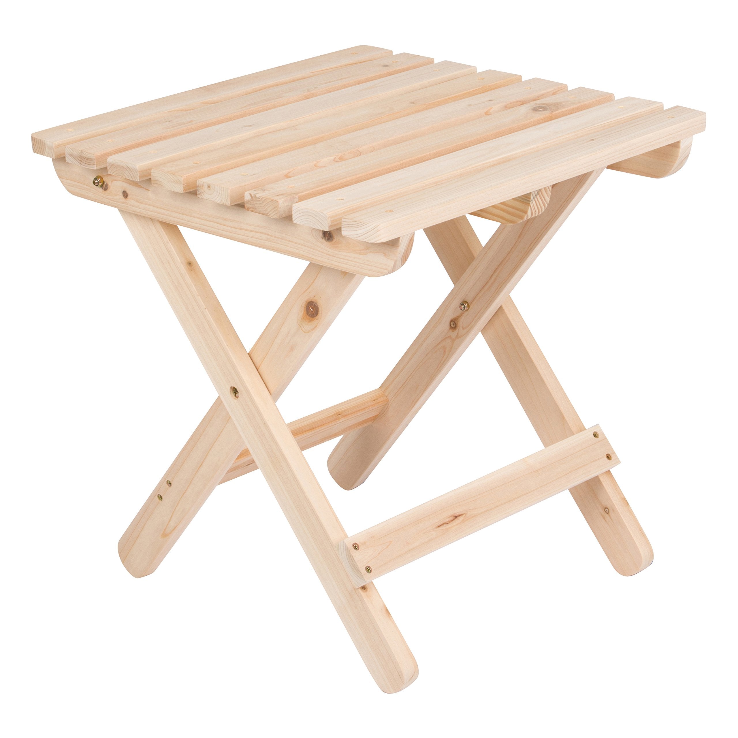 Shine Company Square Wooden Folding Solid Wood Side Table, Outdoor Adirondack Small Patio Table, Natural