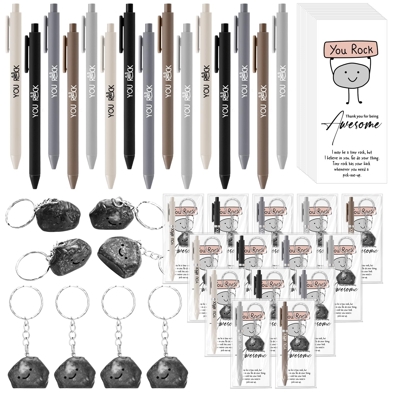 Sayglossy 20 Set Employee Appreciation Gifts Bulk You Rock Motivational Ballpoint Pens Inspirational Smile Keychains Encourageme