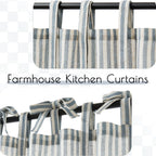 Jinchan Kitchen Curtains 36 Inch Length Striped Tie Top Linen Tier Curtains Short Curtains For Living Room Bedroom Bathroom Farmhouse Light Filtering Rod Pocket Cafe Curtains 2 Panels Blue On Beige