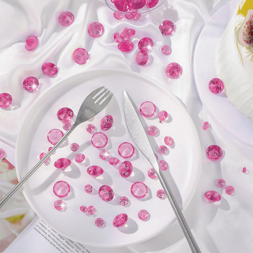 Hicarer Acrylic Diamond Table Scatter Crystals Pink Multi-Size 800 Pieces for Vase Fillers and Party Decorations