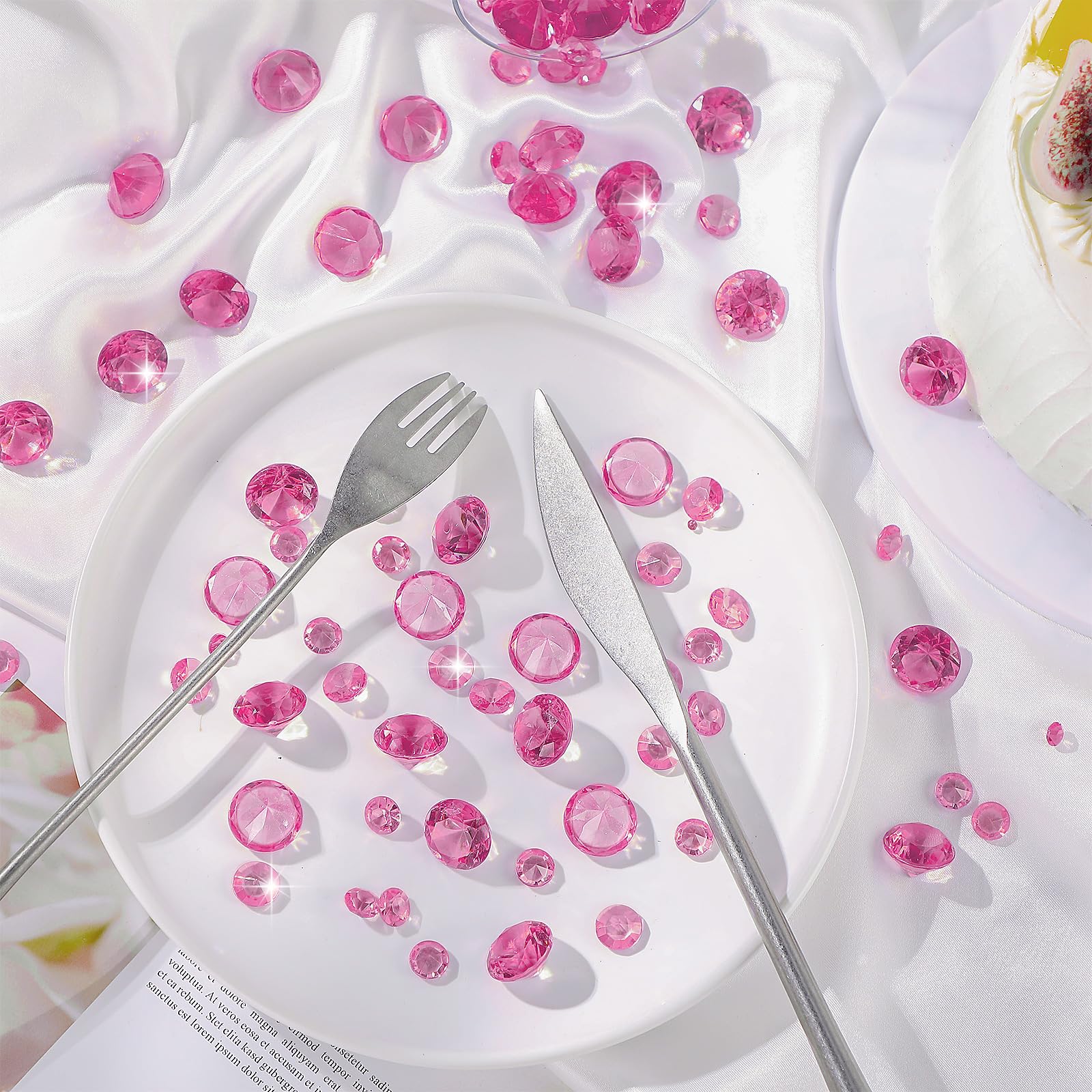 Hicarer Acrylic Diamond Table Scatter Crystals Pink Multi-Size 800 Pieces for Vase Fillers and Party Decorations