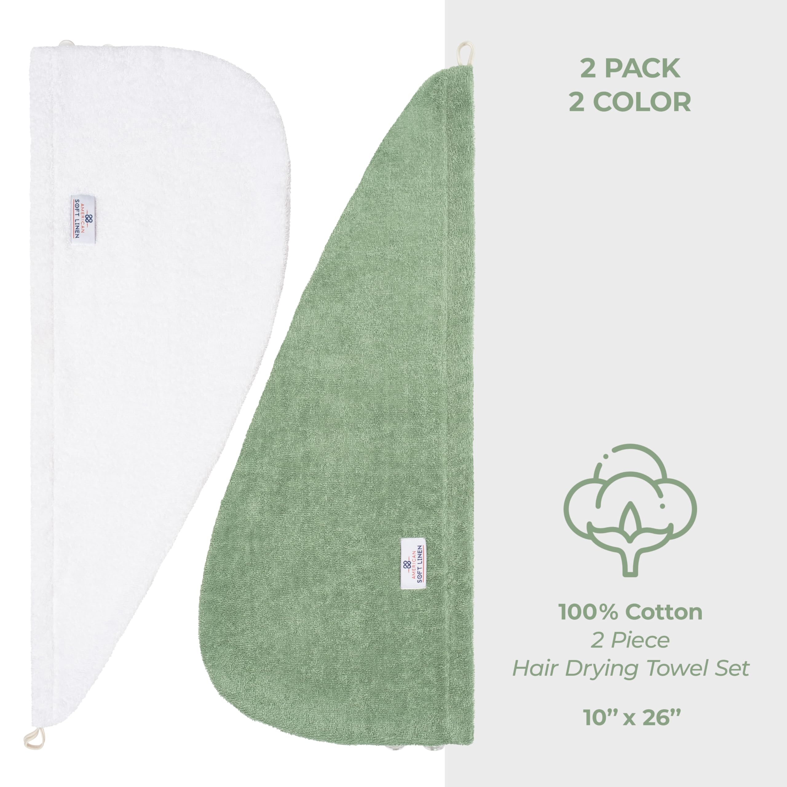 American Soft Linen 100% Cotton Hair Towels For Women, Head Towel Cap, Cotton Hair Turban Towel Wrap For Hair, Soft And Absorben