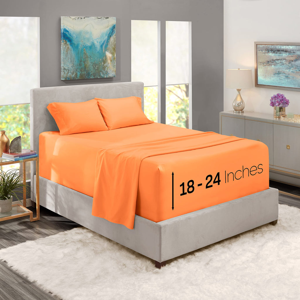 Nestl Microfiber Bed Sheet Set, Twin Xl, Deep Pocket, 4 Piece, Apricot Buff Orange
