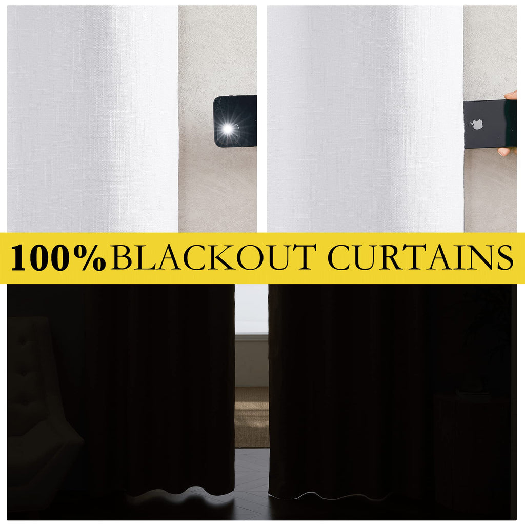 Nicetown 100% Absolutely Blackout Linen Curtains With Thermal Insulated White Liner, White, 42 Inches Wide, 84 Inches Length Energy Saving Curtains For Living Room 2 Panels Set, Vertical Blinds