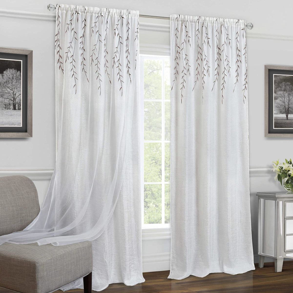 Achim Home Furnishings Willow Rod Pocket Window Curtain Panel, 42 x 84, White