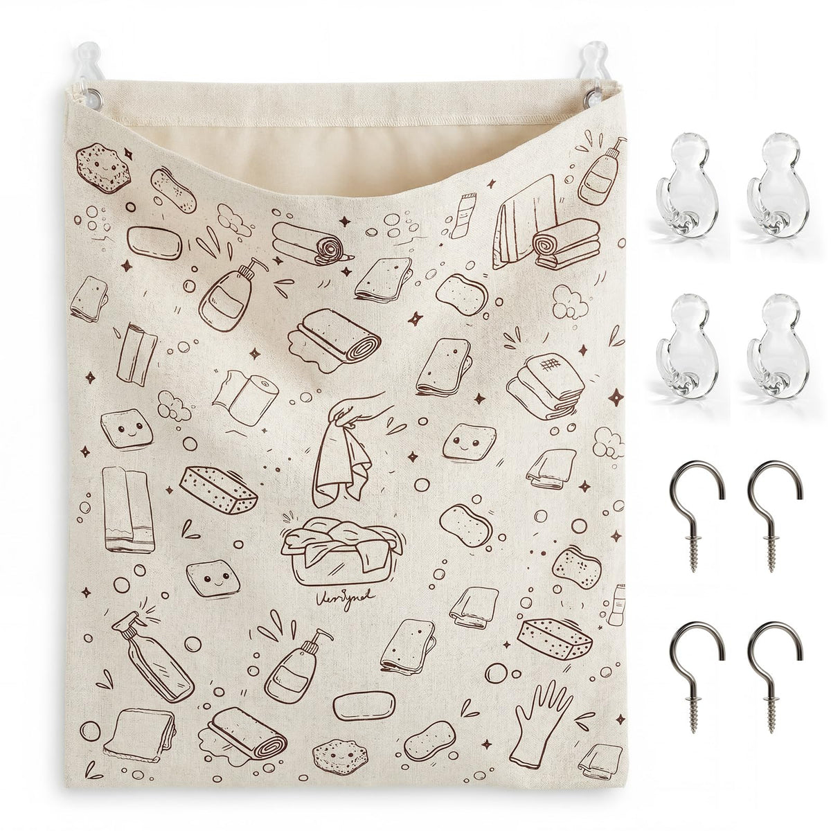Reusable Dirty Rag Bag with Plastic Liner for Under Sink Cabinet Door