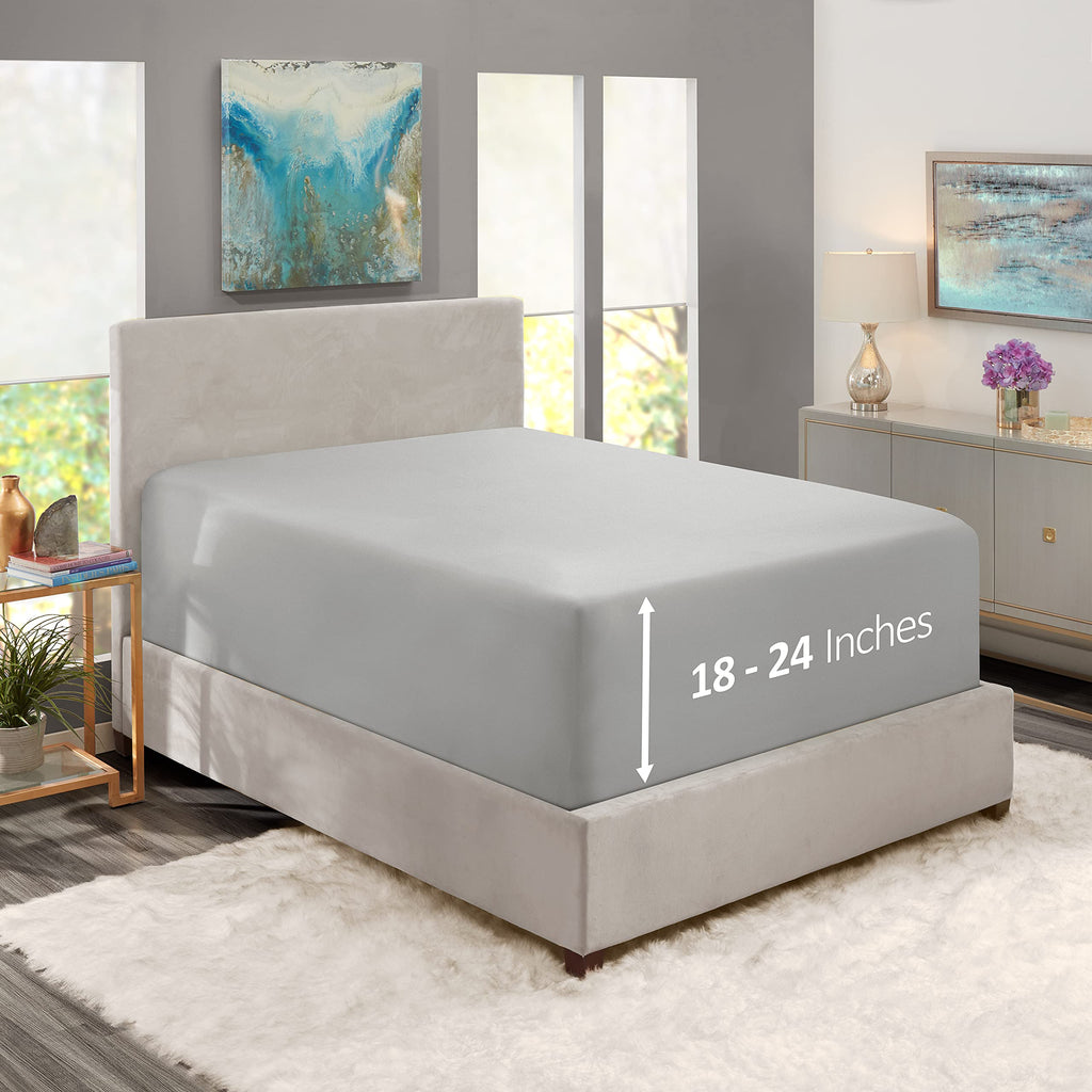 Nestl Extra Deep Pocket Full Fitted Sheet, Light Grey Full Size Fitted Sheet Only, 1800 Microfiber Fitted Bed Sheet, Ultra Soft Full Bed Fitted Sheet Fits Up To 24 Inch Mattress