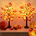[ 2 Pack & Timer ] Beterzack 24 Inch Artificial Fall Lighted Maple Tree Decor, Total 48 LED Battery/USB Operated Pumpkins Acorns