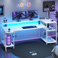 Sedeta White Gaming Desk 70.8'' With Led Lights And Storage Shelves, Computer Desk With Monitor Stand, Power Outlets And Cup Holder, Large Pc Gamer Desk, Gaming Table For Bedroom, Living Room