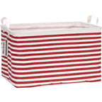 Sea Team Collapsible Canvas Fabric Storage Basket with Handles, Rectangle Waterproof Storage Bin, Box, Cube, Foldable Shelf Bask