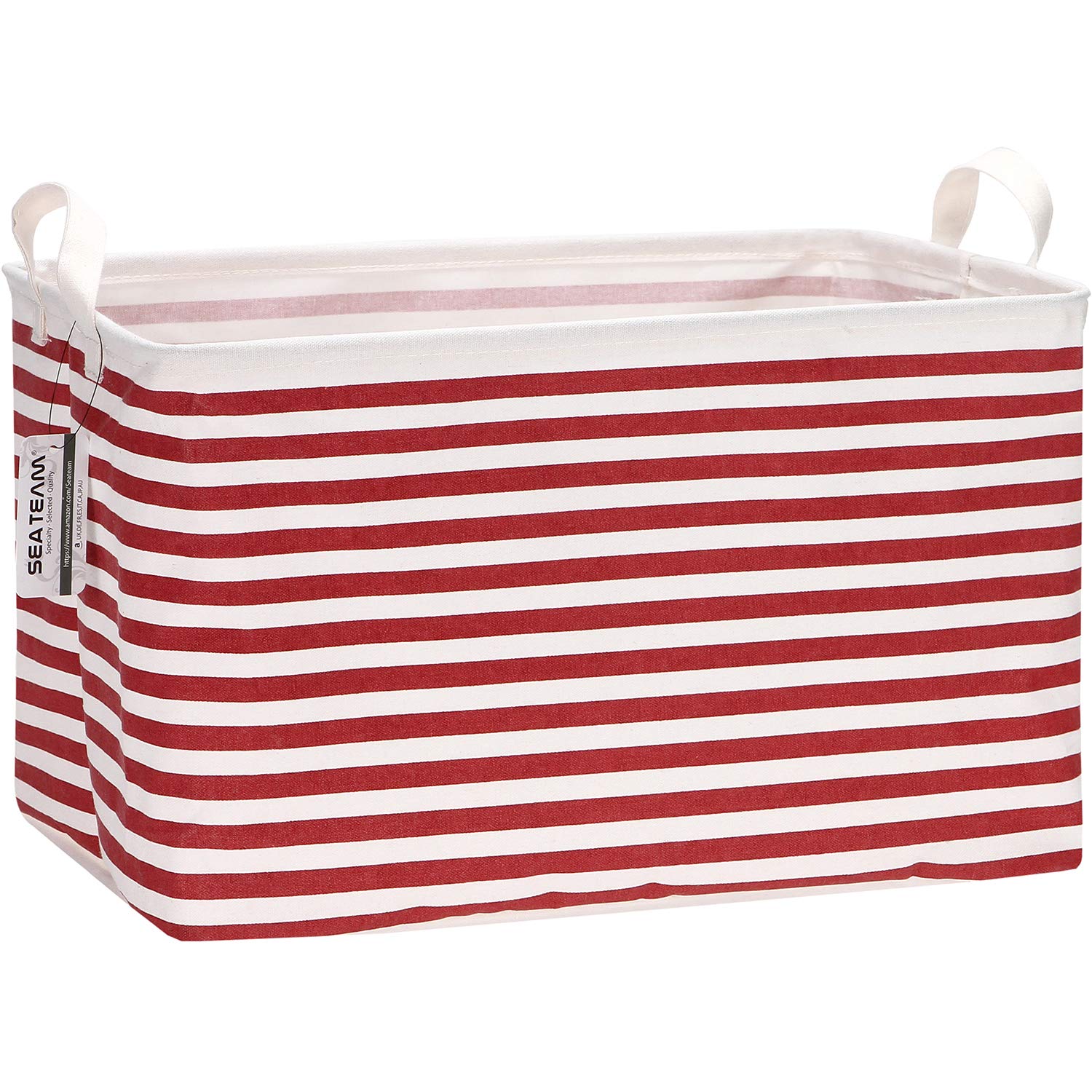 Sea Team Collapsible Canvas Fabric Storage Basket with Handles, Rectangle Waterproof Storage Bin, Box, Cube, Foldable Shelf Bask