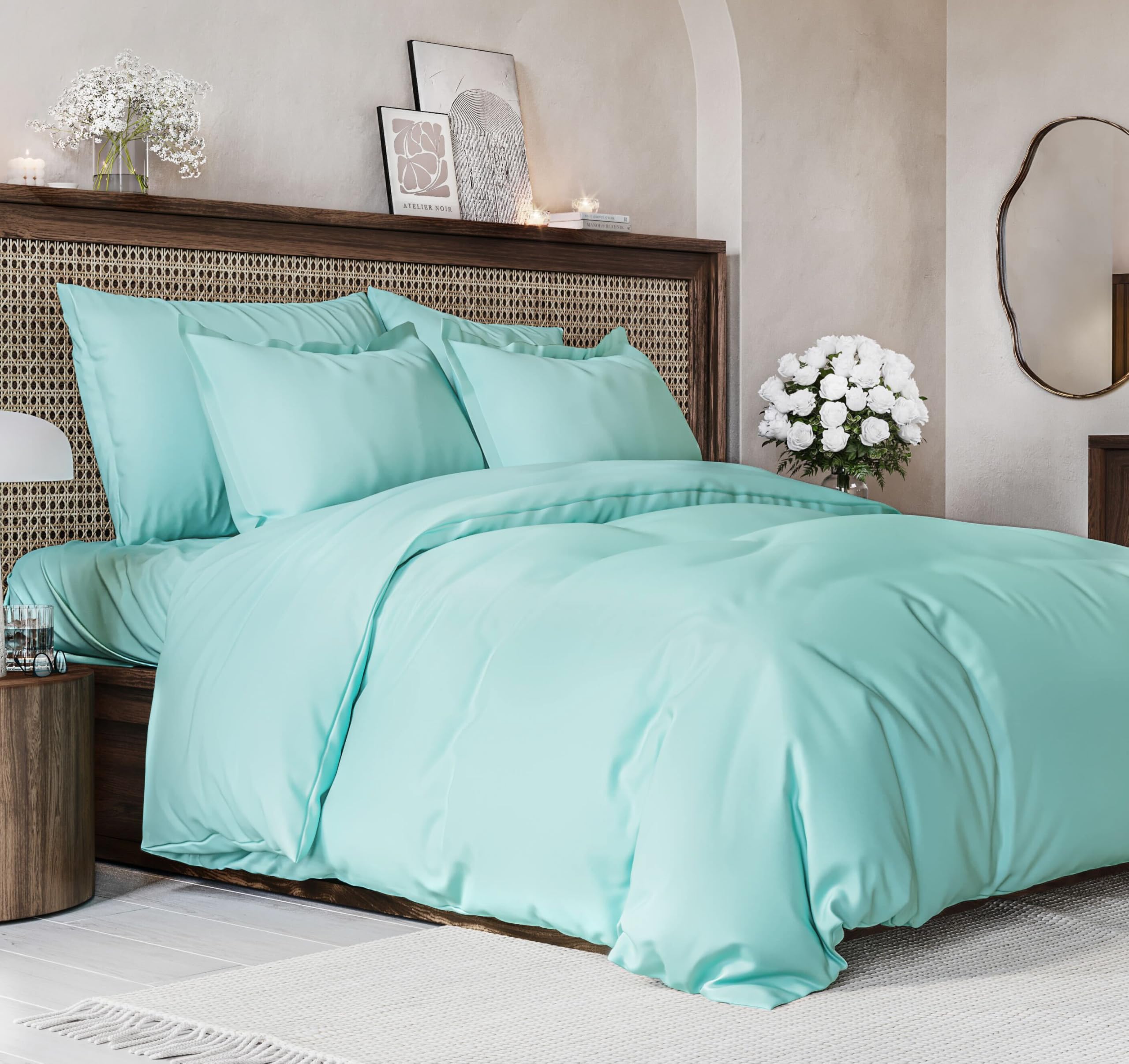 Duvet Cover Queen Size Set - Extra Soft Queen Size Duvet Cover 90 X 90 With 2 Pillow Shams - Hotel Luxury Easy Care And Fade Free W/ Zipper Closures & Ties - Comfy Breathable Bedding Set (Spa Blue)