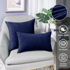 Brawarm Chenille Throw Pillow Covers 22X22 Inches - Navy Blue Chenille Pillow Covers Pack Of 2, Solid Dyed Soft Chenille Pillow