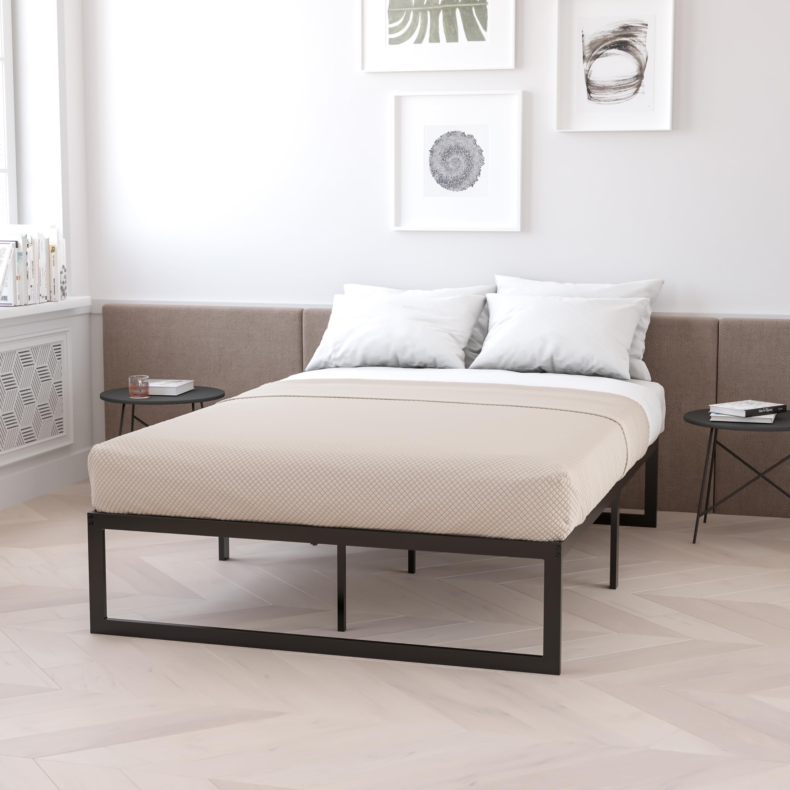 Flash Furniture Lana 14 Inch Metal Platform Bed Frame - No Box Spring Needed with Steel Slat Support and Quick Lock Functionality (Full)