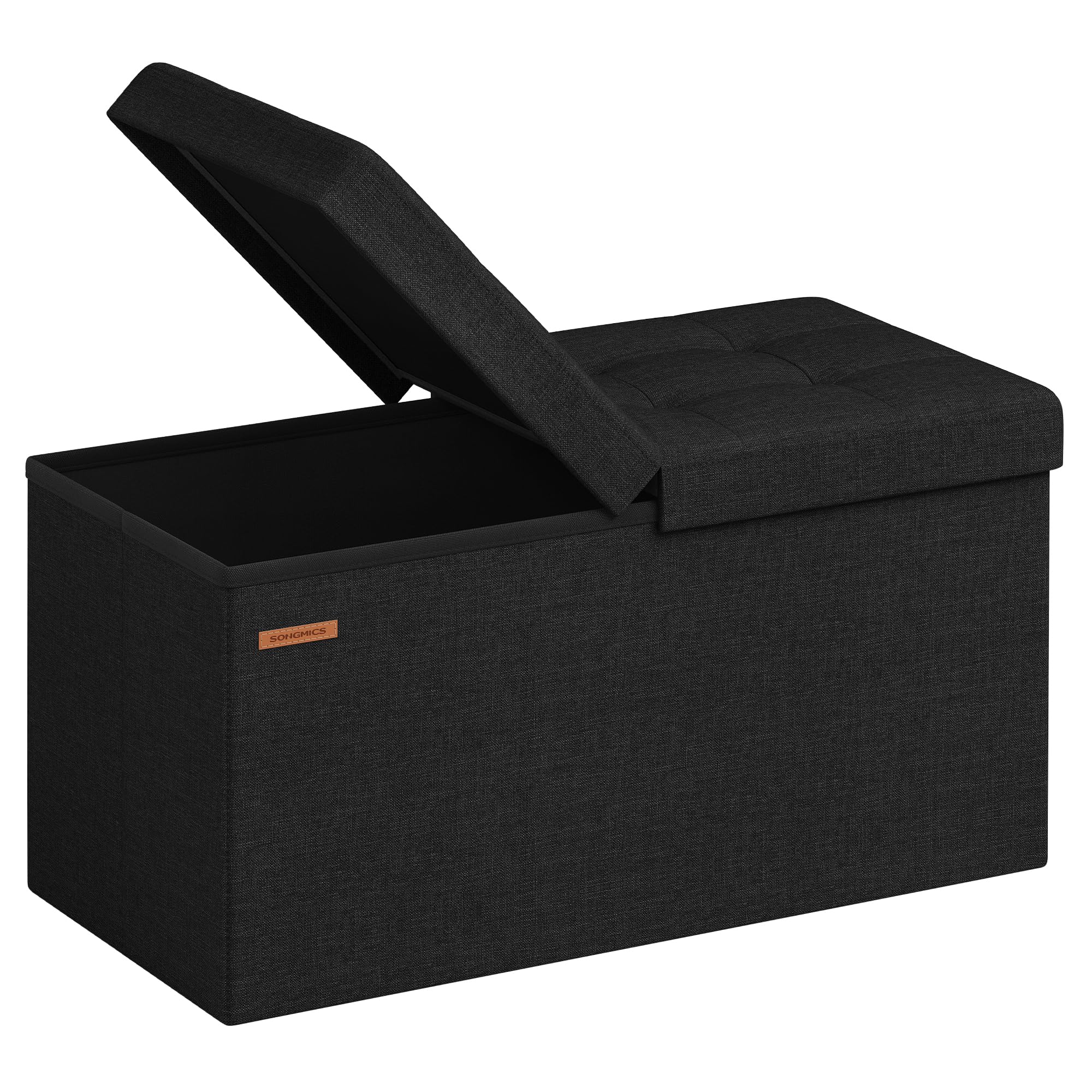 Songmics Mazie Collection - 30 Inches Storage Ottoman, Foldable Storage Bench With Flipping Lid, 660 Lb Load Capacity, For Entryway, Living Room, Bedroom, Ink Black Ulsf046B01
