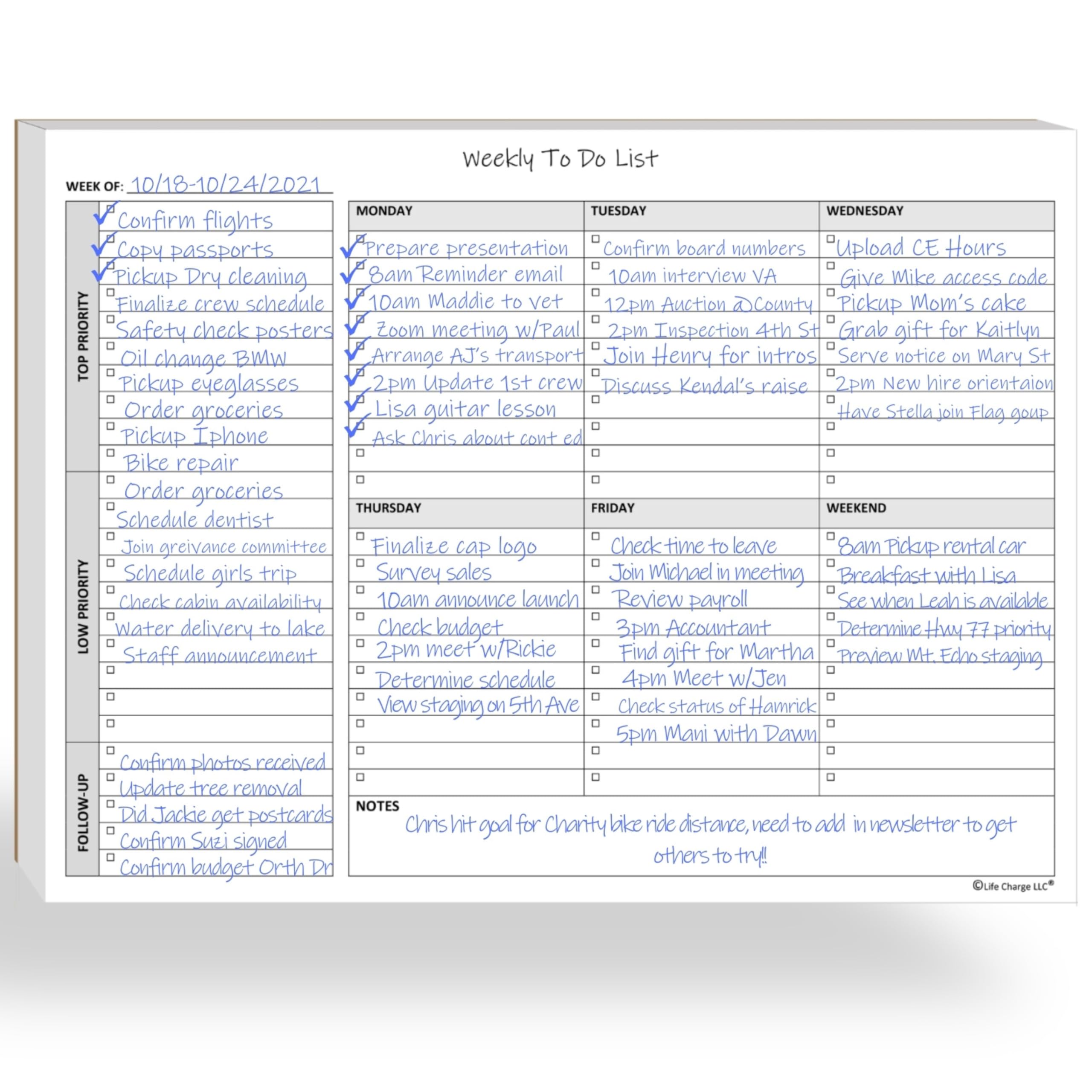 Weekly To Do List Notepad, 60 Page Task Planning Pad W/Daily Checklist, Priority Todo Checkbox & Notes. Desk Notebook To Organiz