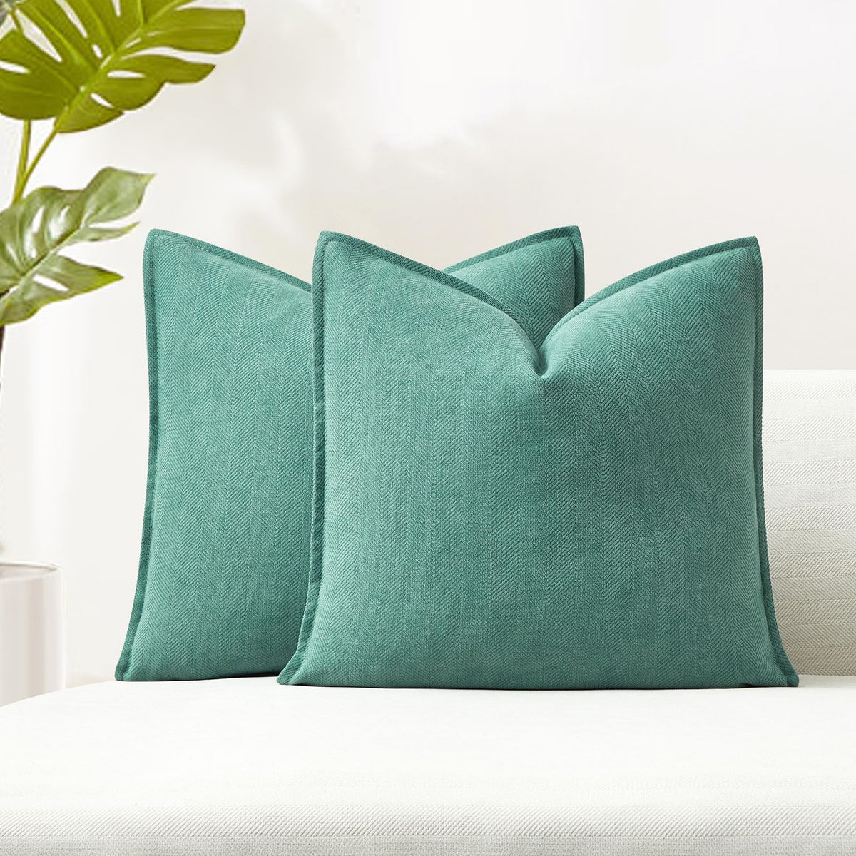 JUSPURBET Turquoise Herringbone Textured Throw Pillow Covers 16x16 inch Set of 2 for Home Decor Living Room Couch Bed Decorative