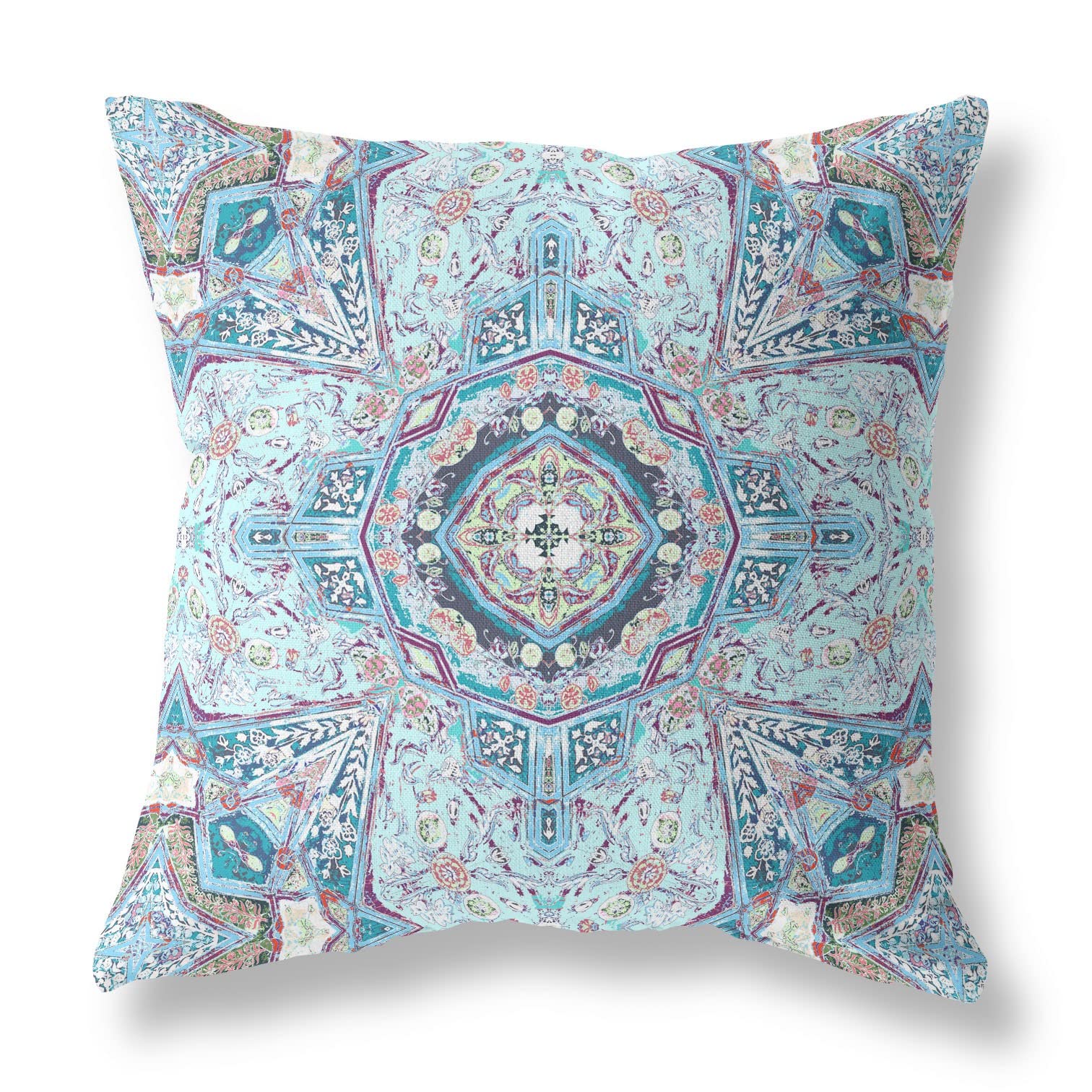 HomeRoots 20â€ Light Blue Boho Flower Zippered Suede Throw Pillow