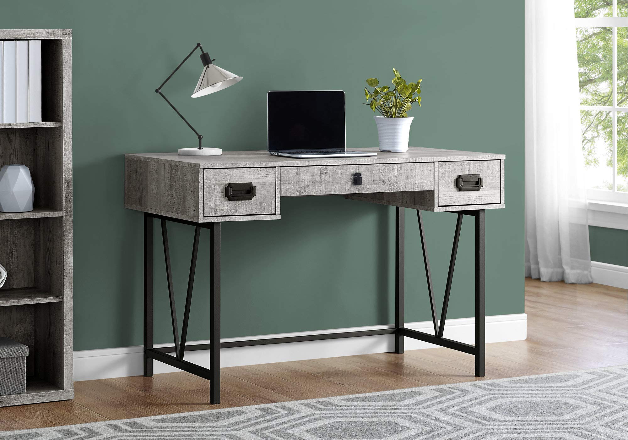 Monarch Specialties Laptop Table with Drawers-Industrial Style-Metal Legs Computer Desk Home & Office, 48 L, Grey Reclaimed Wood