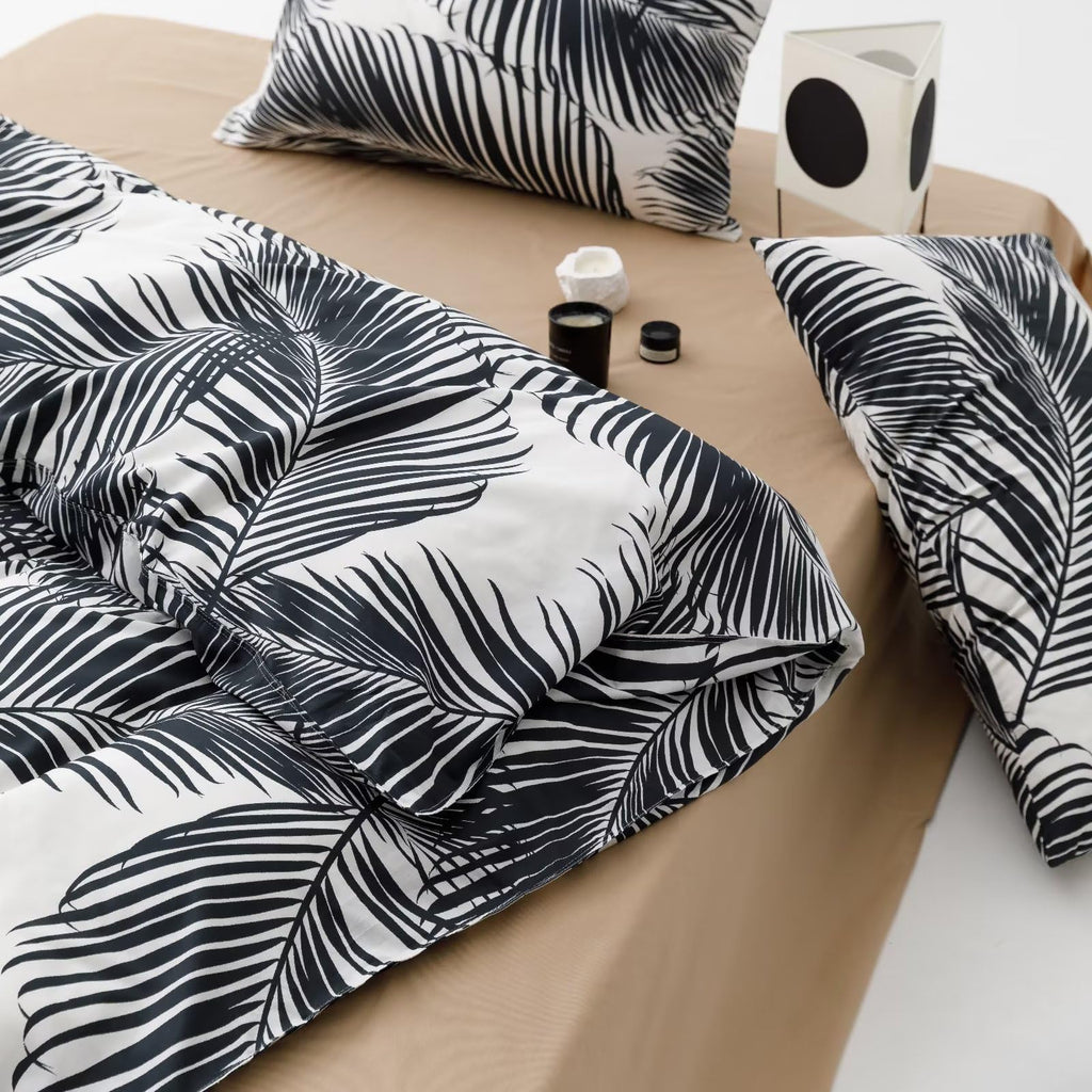 Karever Black Leaves Comforter Queen Black And White Palm Leaf Printed Comforter Sets Modern Boho Black Tropical Botanical Leave