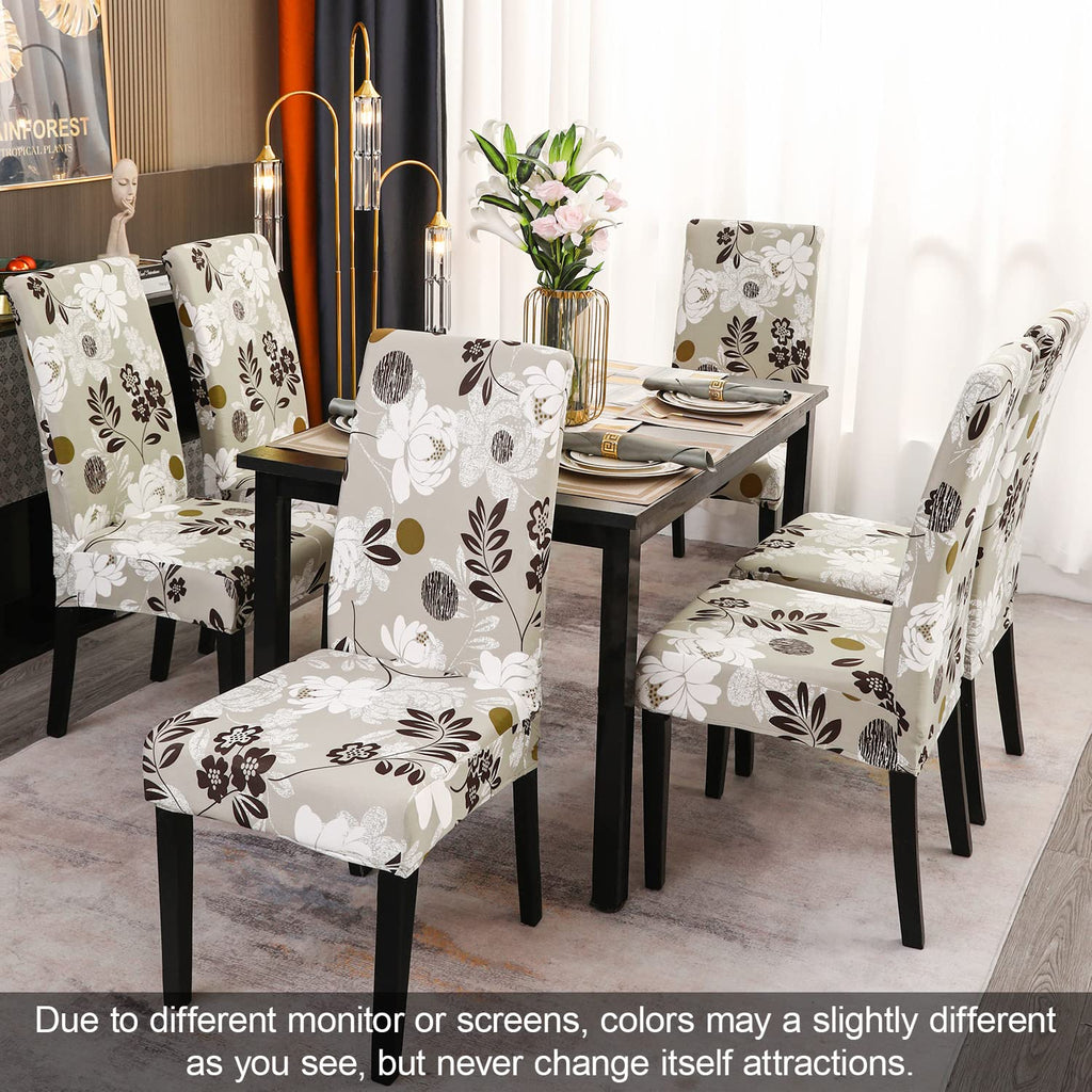 Jqinhome Chair Covers For Dining Room Set Of 6, High Stretch Removable Washable Parsons Chair Slipcover For Home Party Hotel Wedding Ceremony (Flower,6Pcs)