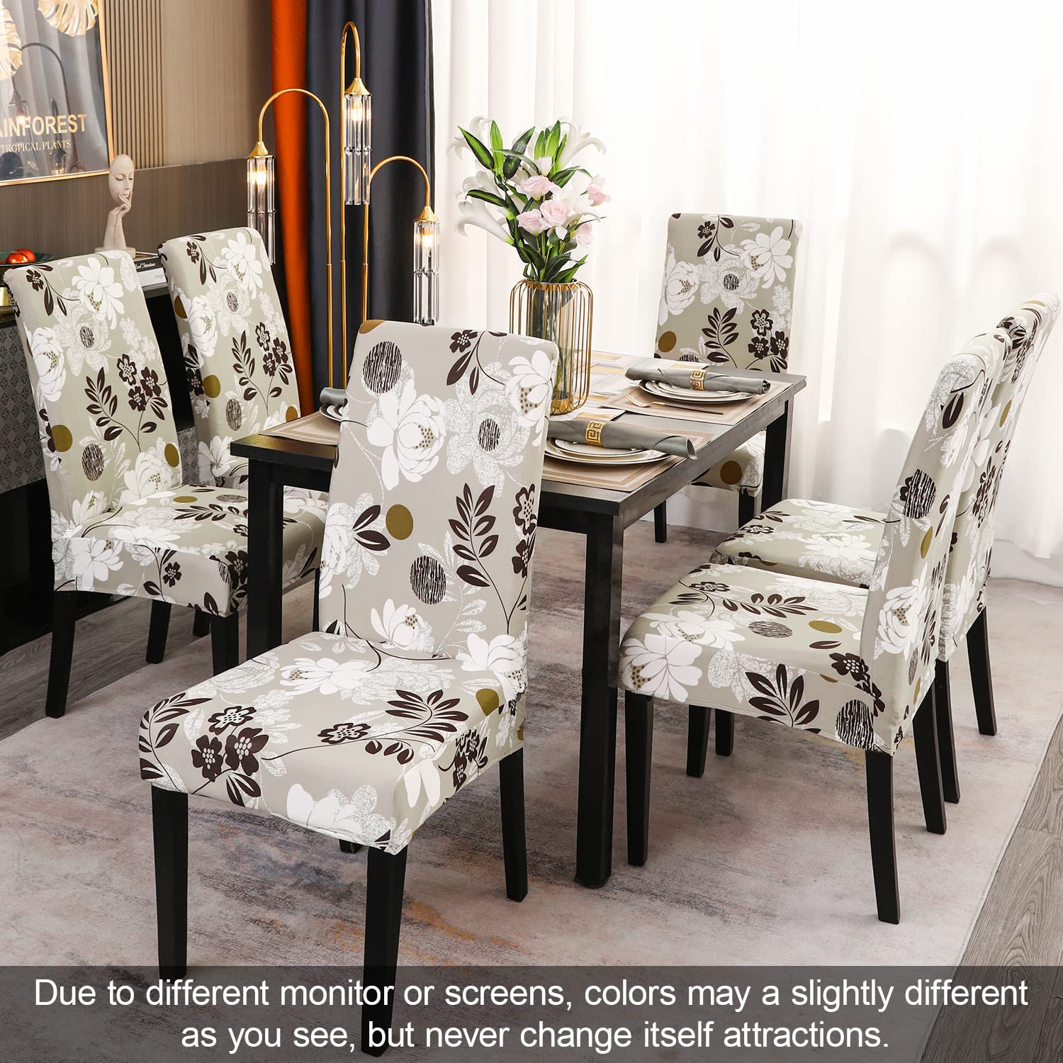 Jqinhome Chair Covers For Dining Room Set Of 6, High Stretch Removable Washable Parsons Chair Slipcover For Home Party Hotel Wedding Ceremony (Flower,6Pcs)