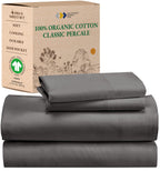California Design Den 100% Organic Cotton Sheets For Queen Size Bed, Deep Pockets, Percale Sheets Queen, Gots Certified, Soft Cooling Sheets, Bed Sheets Queen Sheet Set, Grey Sheets