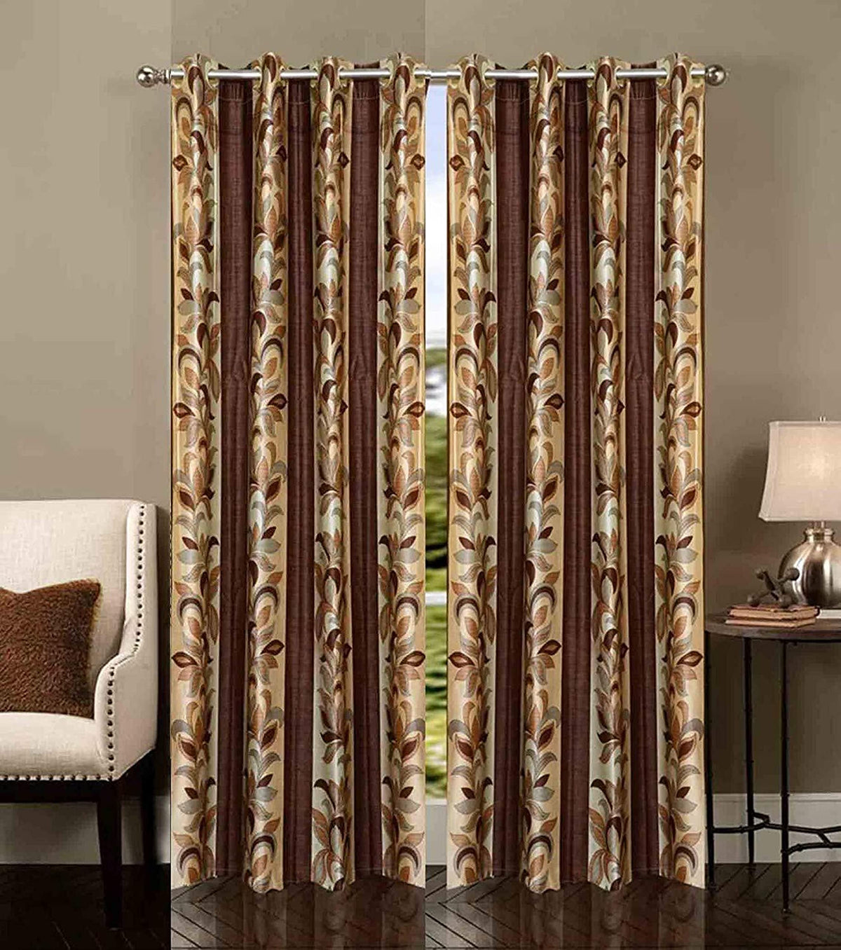 HOME UTSAV Plant Printed Polyester Curtains for Window 6 Feet, Pack of 1, Brown