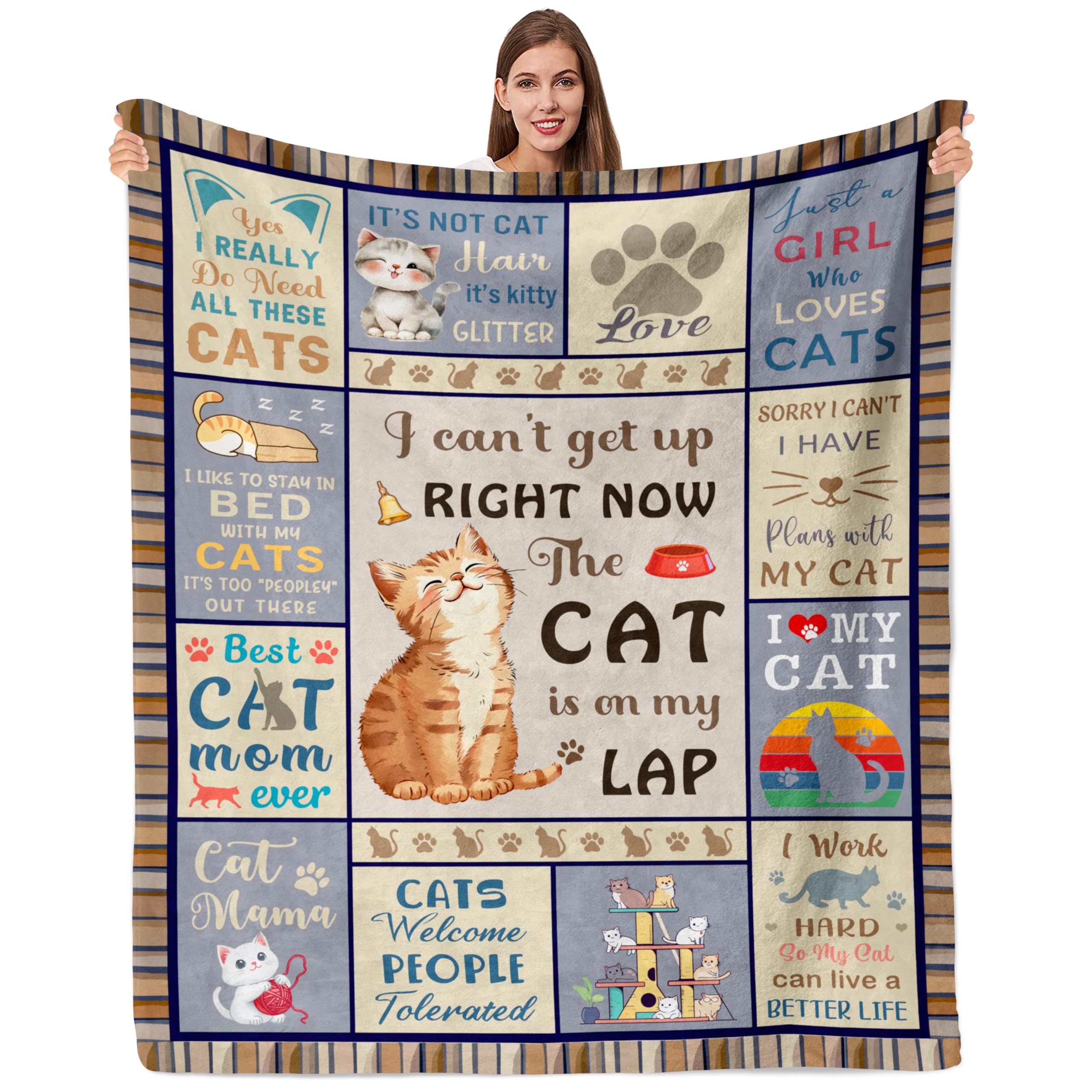Qotuty Cat Mom Gifts For Women, Cat Gifts For Women Blanket 50'X60', Cat Lover Gifts, Cat Gifts For Cat Lovers, Cat Themed Gif