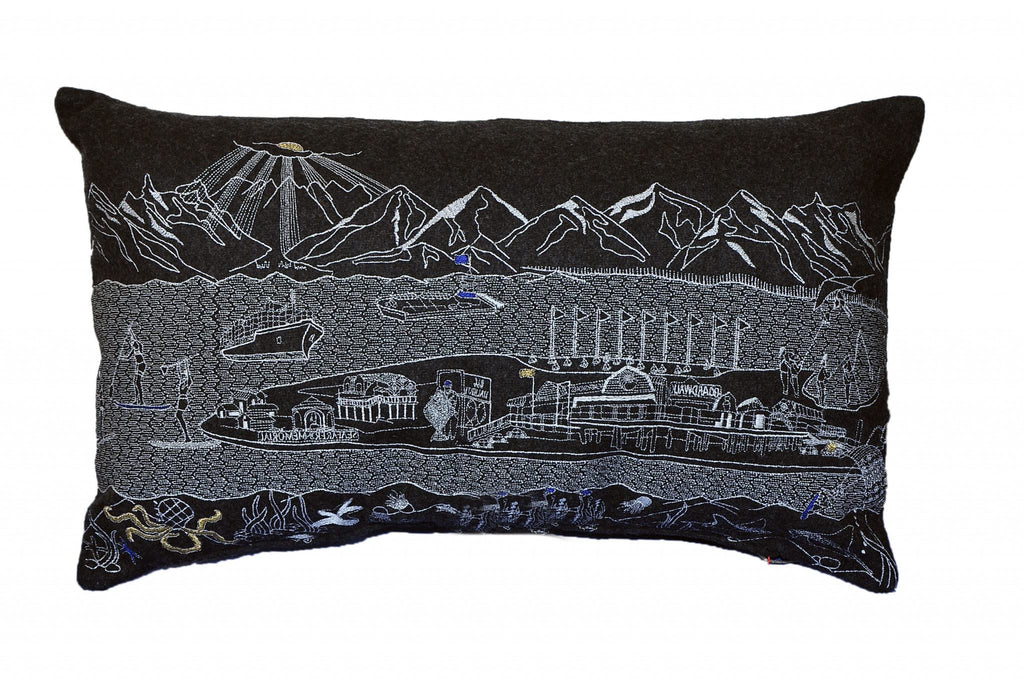 HomeRoots Grey 24' Black Homer Spit Nighttime Skyline Lumbar Decorative Pillow